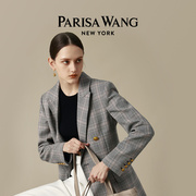 Parisa Wang羊毛西装休闲复古格纹外套通勤原创设计师 纽约系列