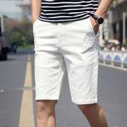 男士纯棉短裤潮休闲7七分裤宽松沙滩中裤子夏季外穿白色5五分马裤