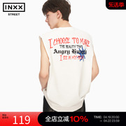 inxx street国潮牌2024夏季新宽松圆领印花背心男女白色无袖t恤