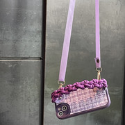 编织暗夜紫麻花腕带适用苹果14pro手机壳13创意12pro时尚11背带xs