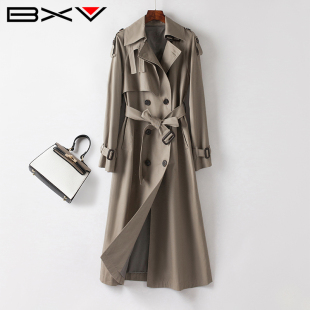 BXV纯棉风衣女中长款2023秋品牌宽松经典外套气质大衣高级感系带