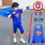 男童超人衣服儿童短袖套装夏季宝宝cosplay角色扮演六一节目演出