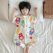 儿童睡袋夏季薄款短袖纯棉婴儿连体睡衣夏款宝宝分腿防踢被子夏天