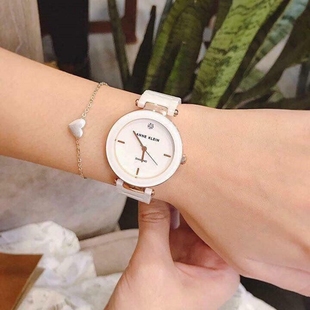 Anne Klein手表女1018RGWT白色陶瓷表带镶钻简约女石英手表