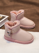 女童雪地靴冬季防滑防水儿童靴，子棉靴中大童加绒加厚保暖女款棉鞋