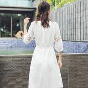 夏季波(夏季波)西米亚棉，刺绣白色镂空流苏，连衣裙沙滩裙海南三亚旅游裙177