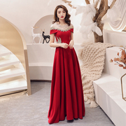 红色高端敬酒服新娘连衣裙，2024结婚礼服裙，高级感回门便装长裙
