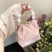 今年流行包包女士2024潮新中式珍珠手提包时尚链条斜挎水桶包