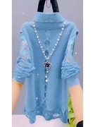 短款针织马甲+镂空蕾丝衬衫分体两件套女秋季洋气减龄针织衫