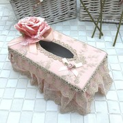 粉红色田园风蕾丝，边高档布艺纸巾盒环保，抽纸盒家居车用