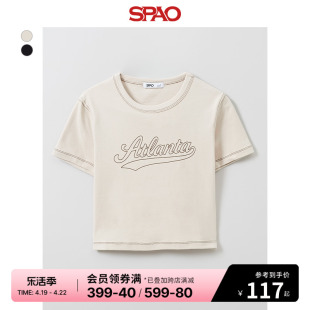 SPAO韩国同款2024年春夏女士时尚圆领短袖印花T恤SPRPE25G55