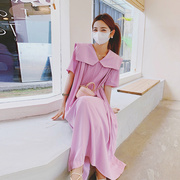 粉紫色连衣裙夏季2022法式气质，别致独特漂亮今年流行长裙子