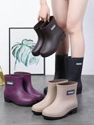 女士水鞋时尚雨鞋户外工作雨靴短筒成人低帮加绒套鞋防水防滑水靴