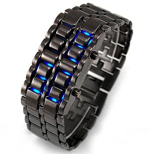 熔岩钢带led手表创意，学生黑银红蓝，led灯男款金属合金手表