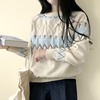 韩国chic冬日气质菱形格圆领，套头毛衣女(毛，衣女)小清新洋气打底针织衫