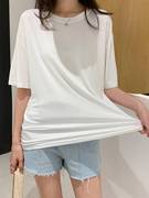 莫代尔棉短袖t恤女夏季薄款宽松垂感冰感冰丝面膜上衣大码白色夏