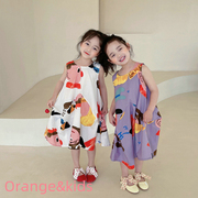 韩国女童裙子卡通可爱姐妹装连衣裙，女宝海边度假夏装公主裙子