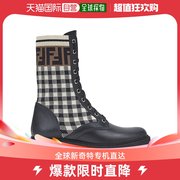 香港直发FENDI芬迪时装靴女士黑色皮革系带骑士长筒靴8T6780