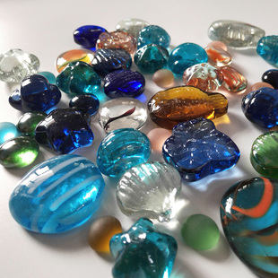 七彩水晶石学校彩色玻璃珠，扁珠石头鱼缸，装饰造景弹球造景儿童