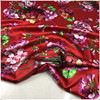 夏季真丝缎桑蚕丝面料红色底弹力丝绸喷绘印花连衣裙衬衣服装布料
