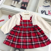 韩国20年秋款女宝儿童红格子，拼接奶白娃娃，领上衣连衣裙淑女气质n7