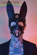 朋克铆钉面具蒸汽链条款皮革PV兔耳朵面罩眼罩欧美酒吧DS配饰头套