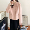 粉色双面羊绒大衣女2023韩版甜美系带双面呢呢子短款毛呢外套
