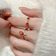 高级感复古红色戒指女生洋气小众设计开口食指戒轻奢气质独特指环