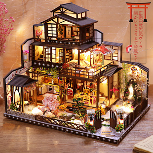 diy小屋日式大型古风别墅手工制作房子建筑模型拼装生日新年礼物