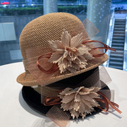 帽子女时尚优雅贵妇渔夫帽女款防晒遮阳帽沙滩帽花朵，盆帽夏凉帽(夏凉帽)