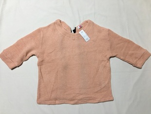 外贸原单日单rr*y*uyu橘粉色中袖宽松短款针织毛衣罩衫背后系带