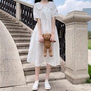 白色连衣裙少女夏装2024初，中高中学生超仙学院风娃娃领长裙子