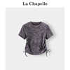 拉夏贝尔lachapelle抽绳收腰显瘦短袖，t恤女夏扎染(夏扎染)短款圆领上衣