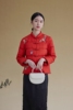 羽绒服新中式国风橘红色绣花外套秋冬季女装盘口立领外套