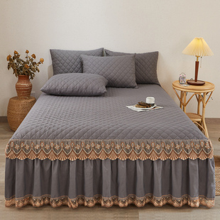 欧式夹棉床裙式床罩单件，加厚床套防滑床群花边，床单床盖床垫套保暖