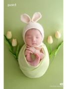 夏季主题影楼新生儿拍照兔耳朵帽子裹布满月婴儿宝宝摄影衣服道具