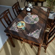 新中式pvc餐桌垫苏绣桌布，防水防油免洗软，玻璃茶几台布蕾丝水晶板