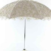 遮阳伞二折蕾丝刺绣花太阳伞，黑胶防紫外线防晒公主晴雨两用洋伞女