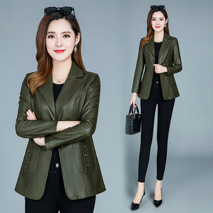 春秋高端大气皮衣短款韩版显瘦中年女装垂感英伦风PU皮外套