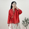 中国风复古文艺刺绣汉服亚麻，上衣女春装新中式，长袖衬衫麻料小开衫