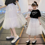 女童洋气网纱半身裙夏季2023大童短裙蛋糕裙甜美儿童白色裙子
