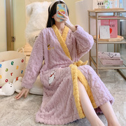 日系和服睡袍女秋冬款加厚大码200斤法兰绒浴袍可爱珊瑚绒睡衣裙
