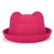 红色秋冬季亲子礼帽圆顶，女帽子儿童猫耳朵，可爱毛呢盆帽潮春季