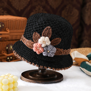 奶奶帽子女冬款加厚保暖时尚针织毛线帽中老年人帽子2023年女