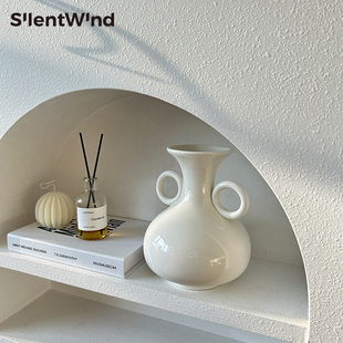 silentwind法式复古白色双耳陶瓷，花瓶家居客厅，玄关民宿插花摆件