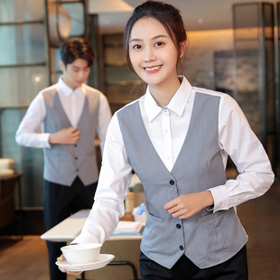 ktv服务员工作服假两件马甲，衬衣长袖春秋男女西餐厅咖啡酒店水吧