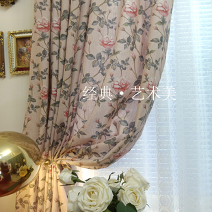 蔷薇玫瑰棉麻复古花卉，植物美式乡村，田园窗帘法式浪漫风