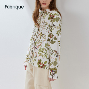 fabrique花卉法式印花雪纺长袖，衬衫2023夏季圆领，衬衣高级感