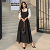韩国chic秋季法式气质，方领显瘦修身中长款无袖背心连衣裙女