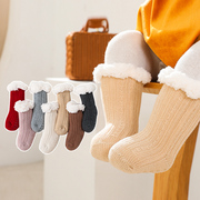 婴儿袜子冬季加厚保暖秋冬加绒幼儿宝宝儿童防滑中筒羊羔绒地板袜